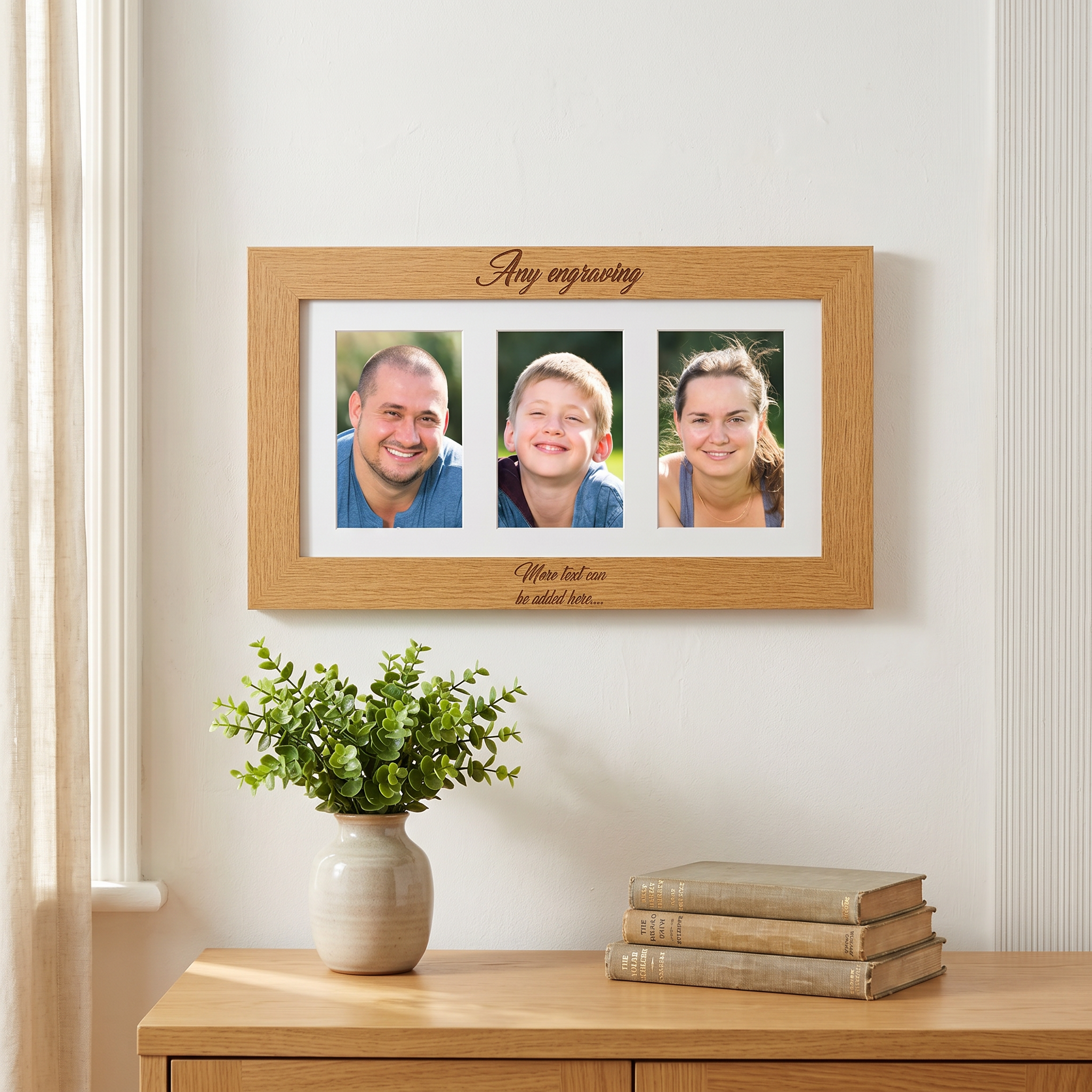 Personalised Wooden Triple Photo 6 x 4 Frame Custom Engraved Any Message Photo Frame ukgiftstoreonline