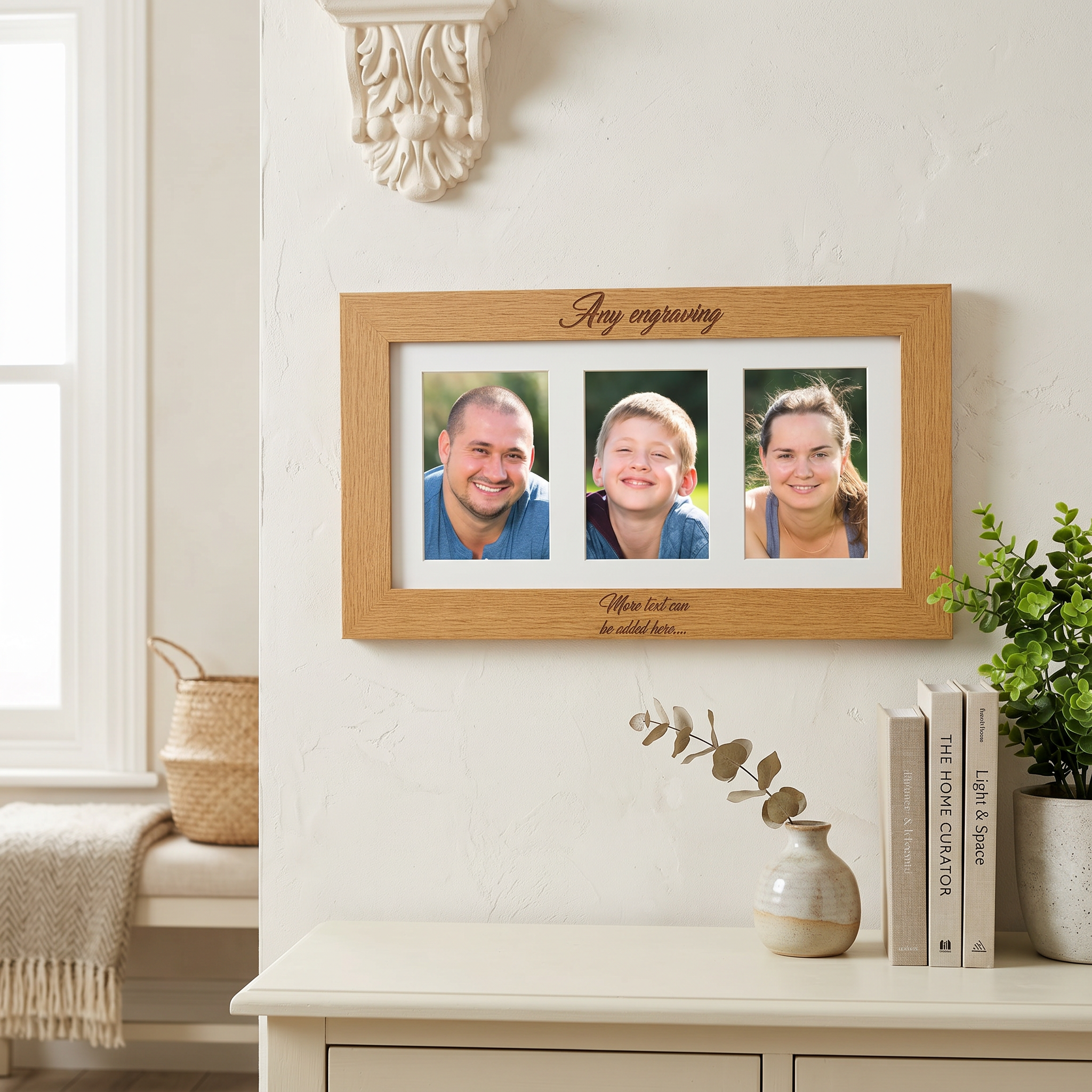 Personalised Wooden Triple Photo 6 x 4 Frame Custom Engraved Any Message Photo Frame ukgiftstoreonline