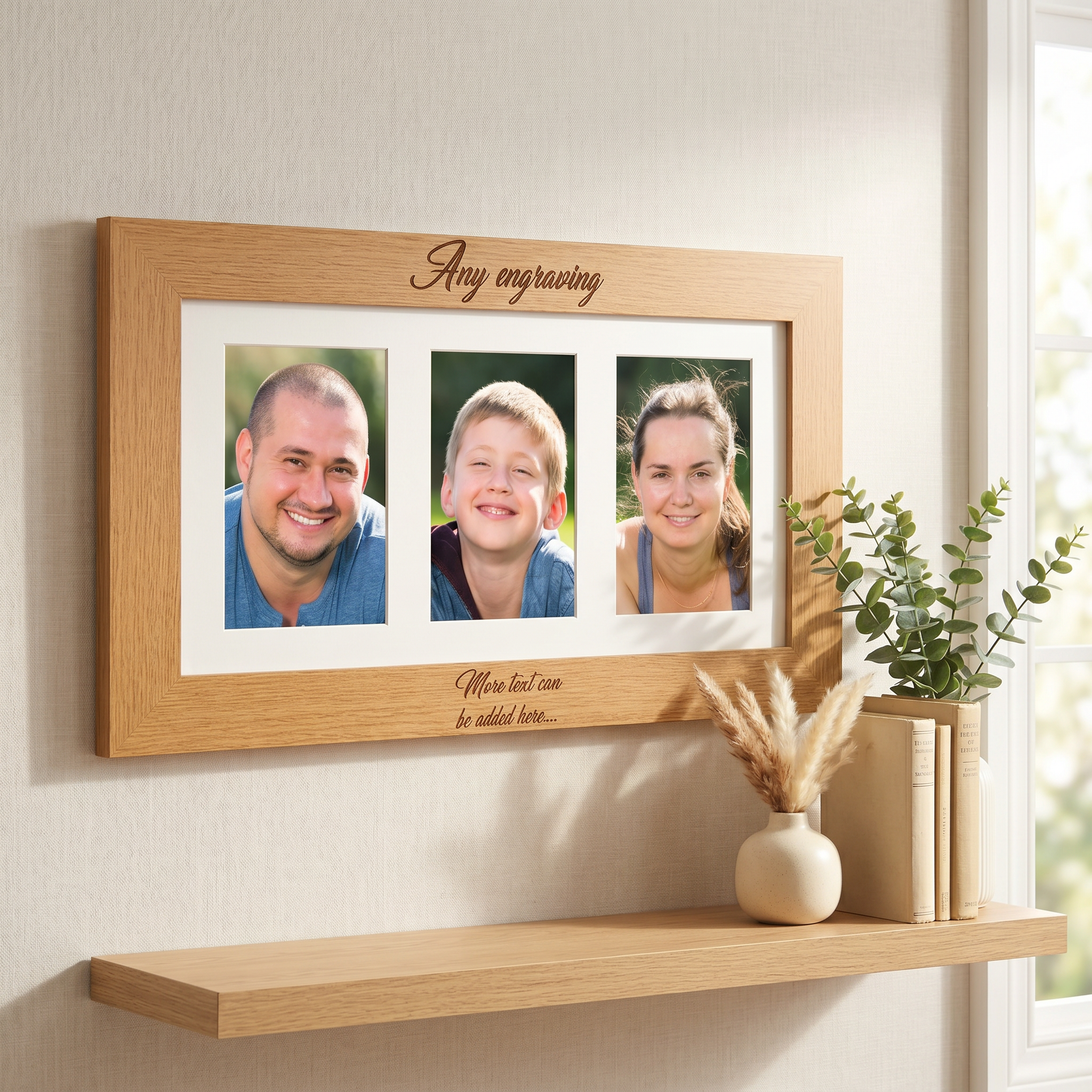 Personalised Wooden Triple Photo 6 x 4 Frame Custom Engraved Any Message Photo Frame ukgiftstoreonline