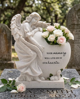 Angel Remembrance Stone Memorial Vase , Grave Ornament Tribute, Your Memory Will Live On In Our Hearts ukgiftstoreonline
