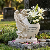 Angel Remembrance Stone Memorial Vase , Grave Ornament Tribute, Your Memory Will Live On In Our Hearts ukgiftstoreonline