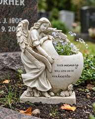 Angel Remembrance Stone Memorial Vase , Grave Ornament Tribute, Your Memory Will Live On In Our Hearts