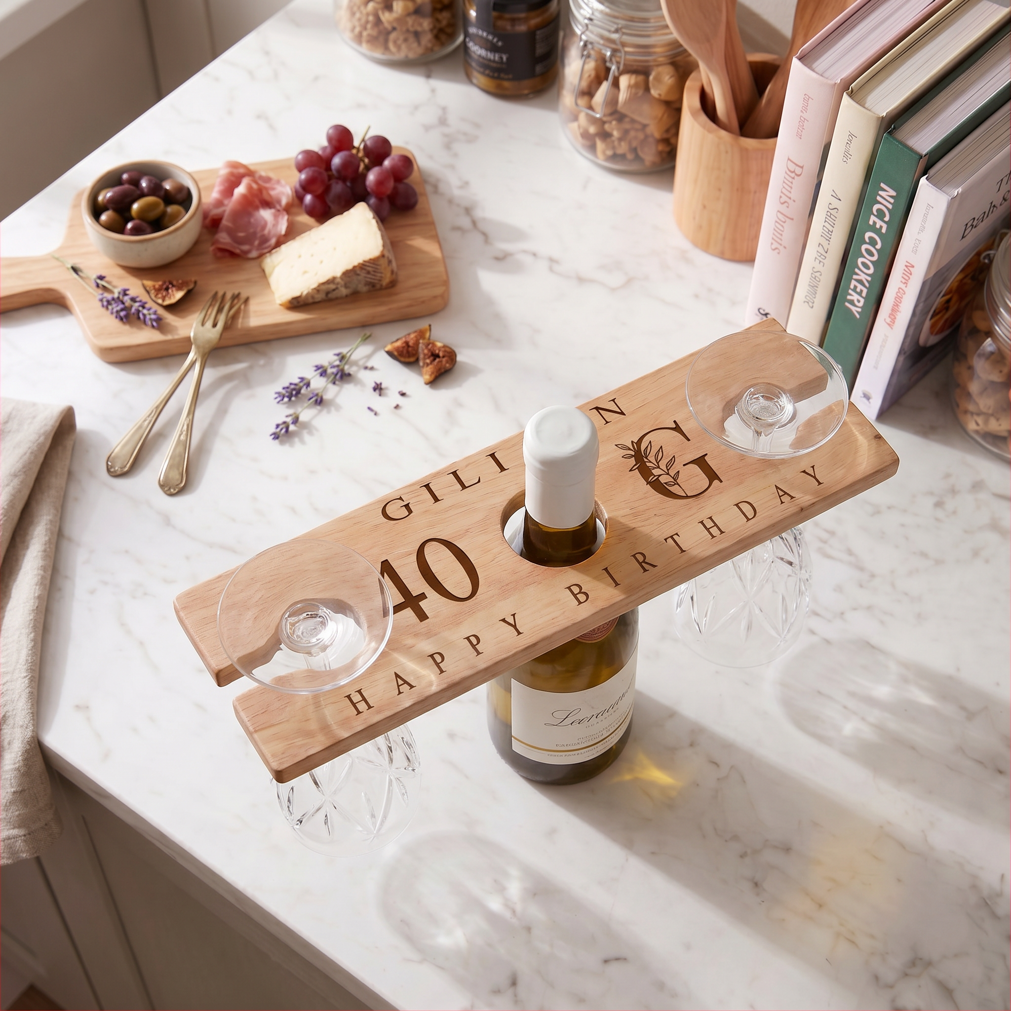 Personalised Engraved Wooden Wine Glass and Bottle Holde Any Age Birthday 21st 30th 40th 50th ukgiftstoreonline