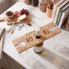 Personalised Engraved Wooden Wine Glass and Bottle Holde Any Age Birthday 21st 30th 40th 50th ukgiftstoreonline