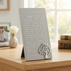 Teacher Plaque Gift – Standing Plaque With Sentimental Quote & Raised Silver Tree