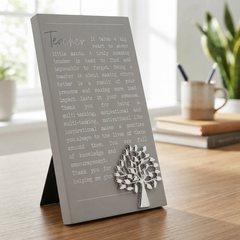 Teacher Plaque Gift – Standing Plaque With Sentimental Quote & Raised Silver Tree