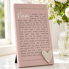 Nan Plaque Gift – Standing Plaque With Sentimental Quote & Raised Heart