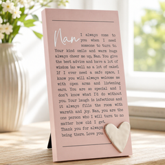 Nan Plaque Gift – Standing Plaque With Sentimental Quote & Raised Heart