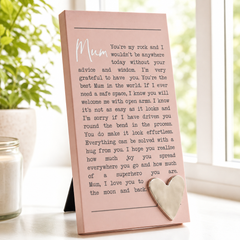 Pink Mum Plaque Gift – Standing Plaque With Sentimental Quote & Raised Heart