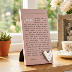 Nan Plaque Gift – Standing Plaque With Sentimental Quote & Raised Heart