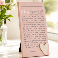 Pink Mum Plaque Gift – Standing Plaque With Sentimental Quote & Raised Heart