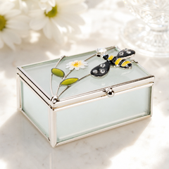 Vintage Style Glass & Wire Bumble Bee Rectangle Trinket Box Gift For Her