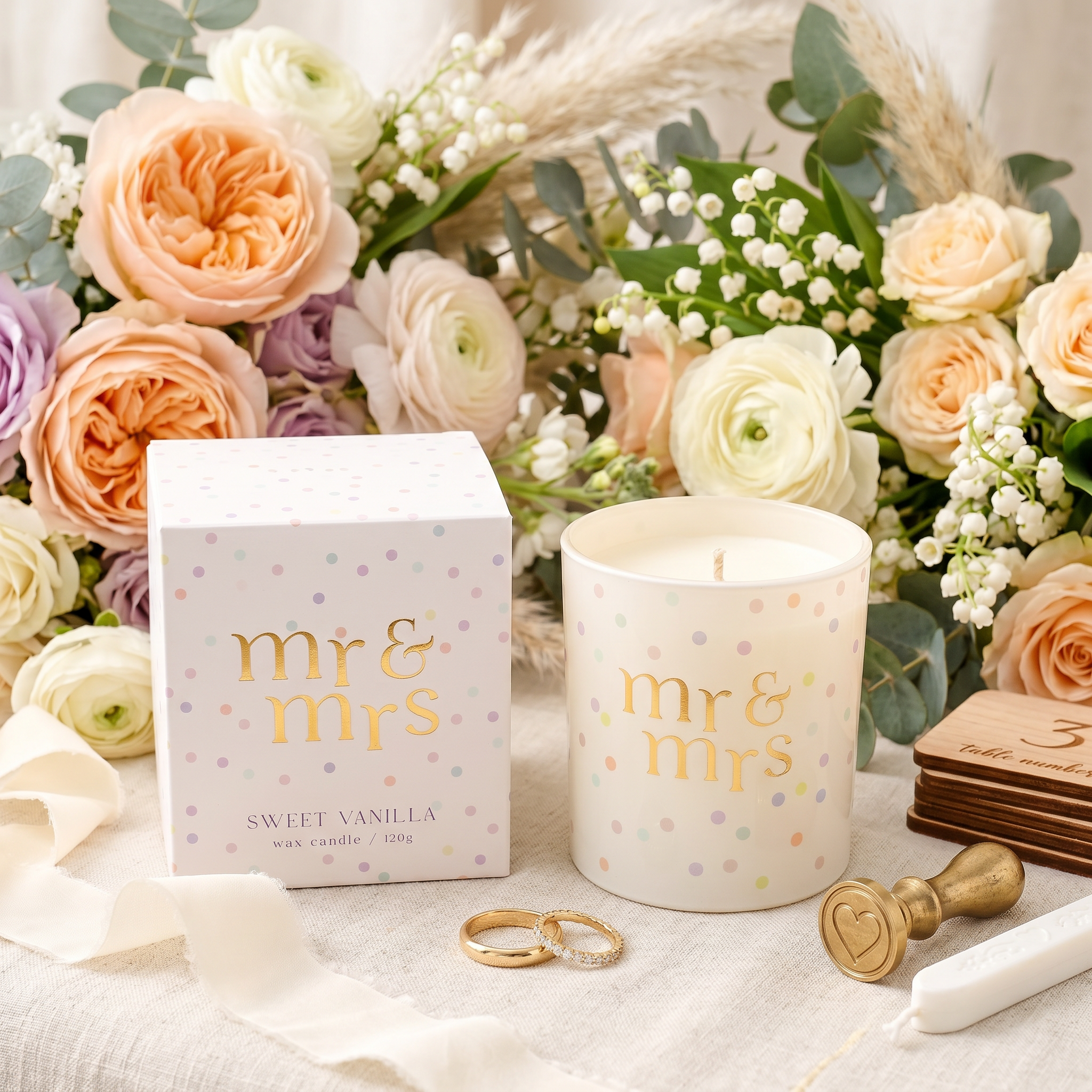 Wedding Gift Candle – Mr and Mrs Boxed Confetti Design Keepsake Candle ukgiftstoreonline