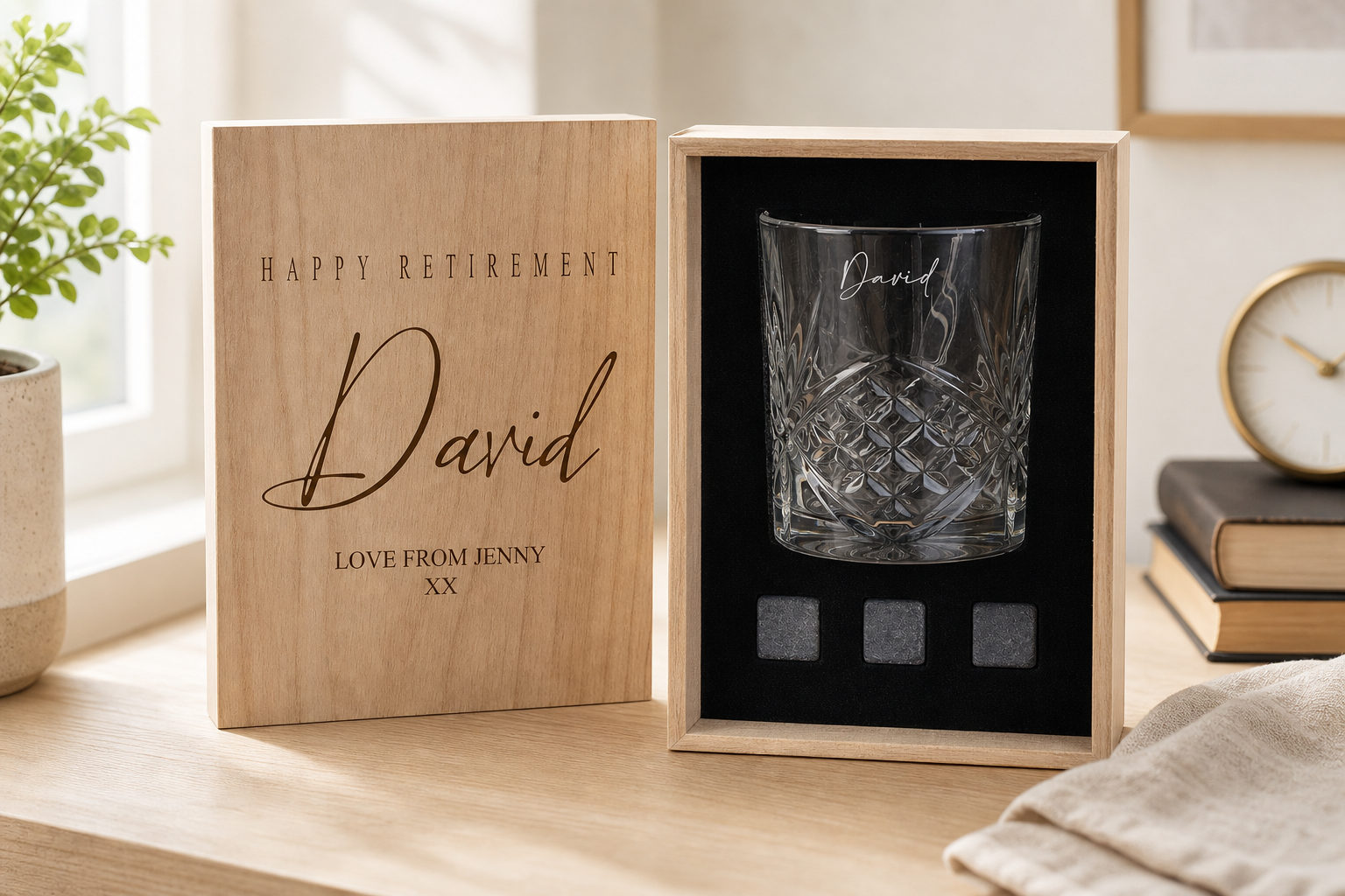 Personalised Whisky Set Stones & Tumbler Glass Engraved Any Sentiment Personalised Whisky Stones ukgiftstoreonline