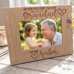 Personalised Our first Fathers Day Photo Frame Oak wood finish Landscape Father's Day Photo Frame ukgiftstoreonline