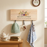 Personalised Solid Wood Key or Coat Hook For New Home, Summer House Floral Design ukgiftstoreonline