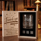 Personalised Thank you Sentiment Whisky Set Stones & Tumbler Glass Engraved Personalised Whisky Stones ukgiftstoreonline