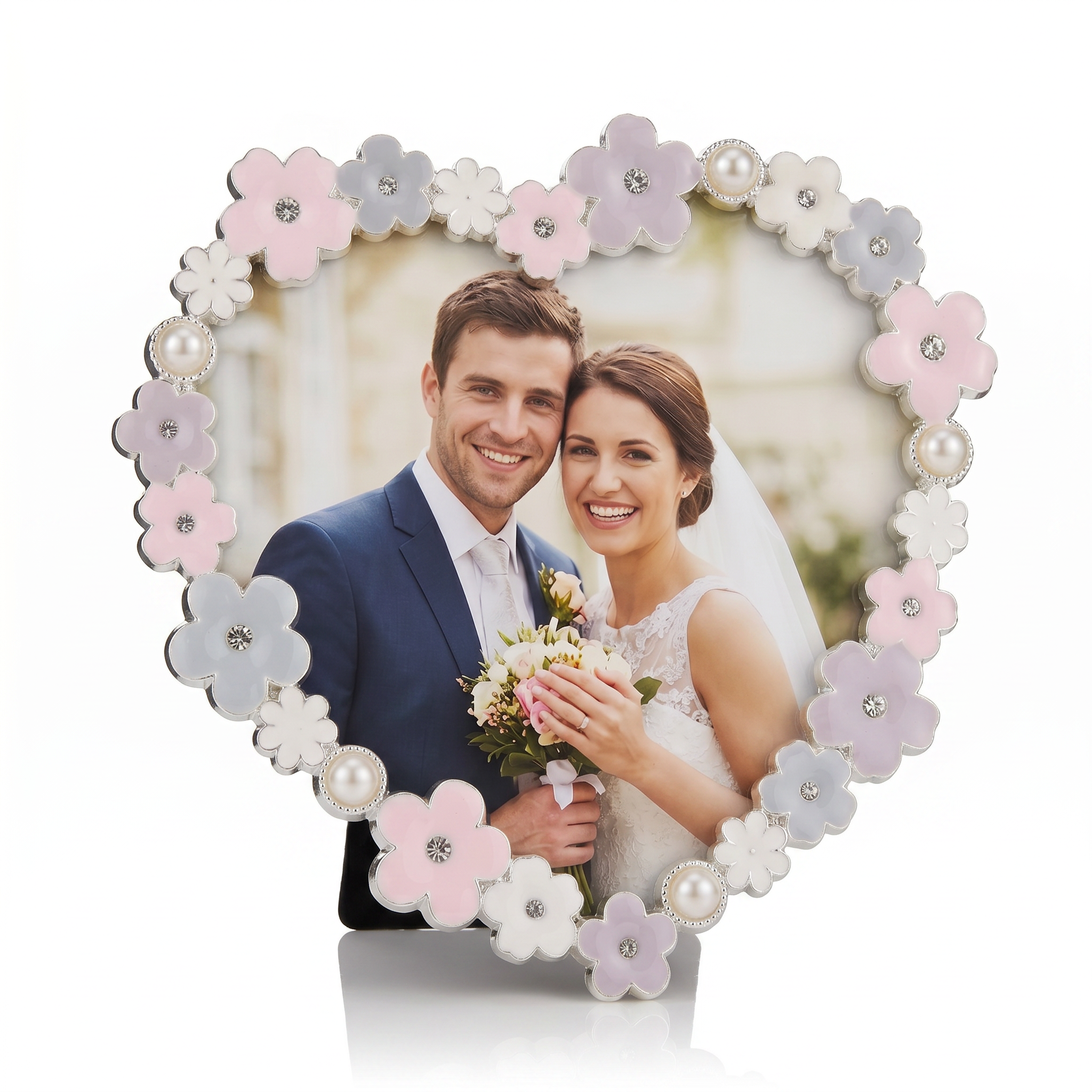 Pastel Colour Daisy Heart Photo Frame for Anniversaries Wedding and Valentines photo frame ukgiftstoreonline