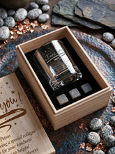 Personalised Thank you Sentiment Whisky Set Stones & Tumbler Glass Engraved Personalised Whisky Stones ukgiftstoreonline