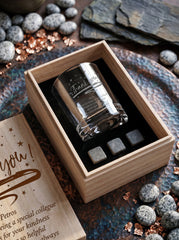 Personalised Thank you Sentiment Whisky Set Stones & Tumbler Glass Engraved
