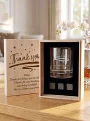 Personalised Thank you Sentiment Whisky Set Stones & Tumbler Glass Engraved