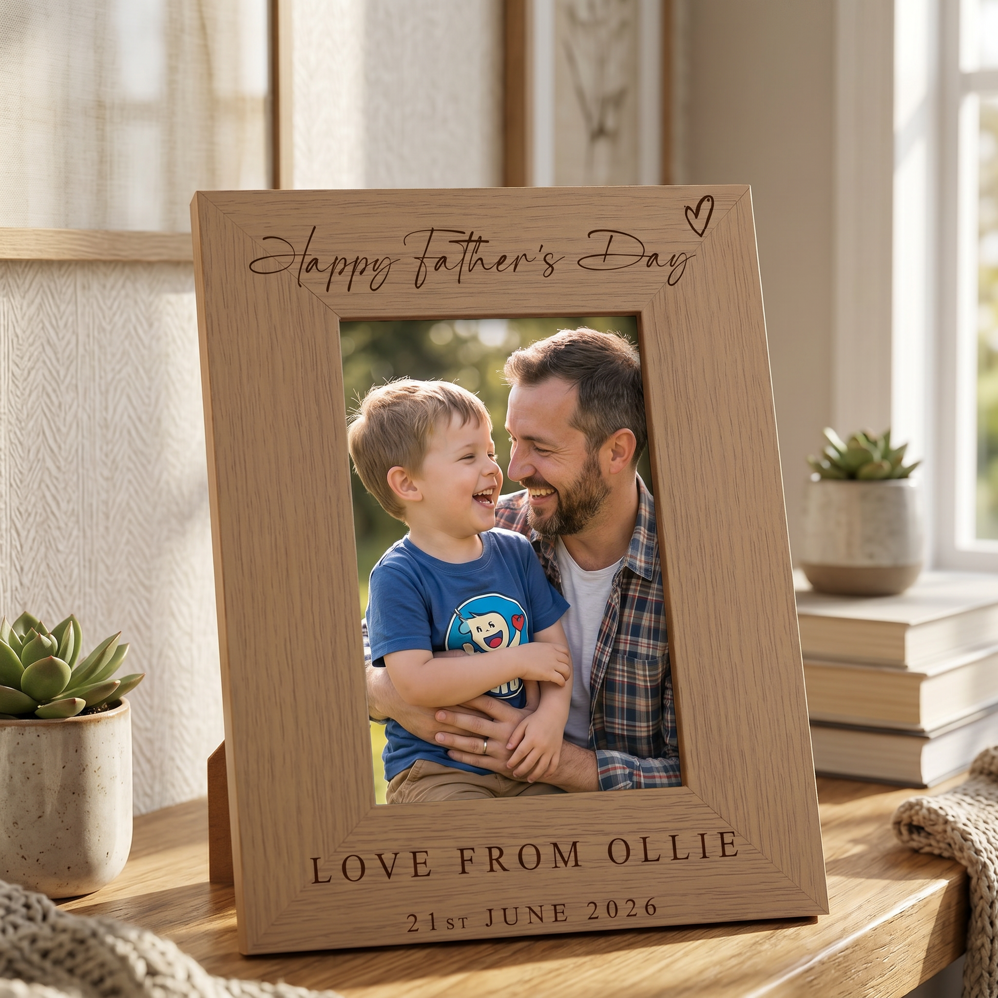 Personalised Fathers's Day Photo Frame Gift Engraved Oak Wood Finish Pet Photo Frame ukgiftstoreonline