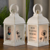 Personalised Memorial Photo Upload Lantern, Memorial Candle, Mum Loving Memory With Dandelions