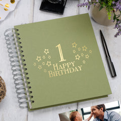 Large 1st Birthday Photo Album Memory Keepsake Gift With Stars Photo Album ukgiftstoreonline Olive 4x6 Inch Album