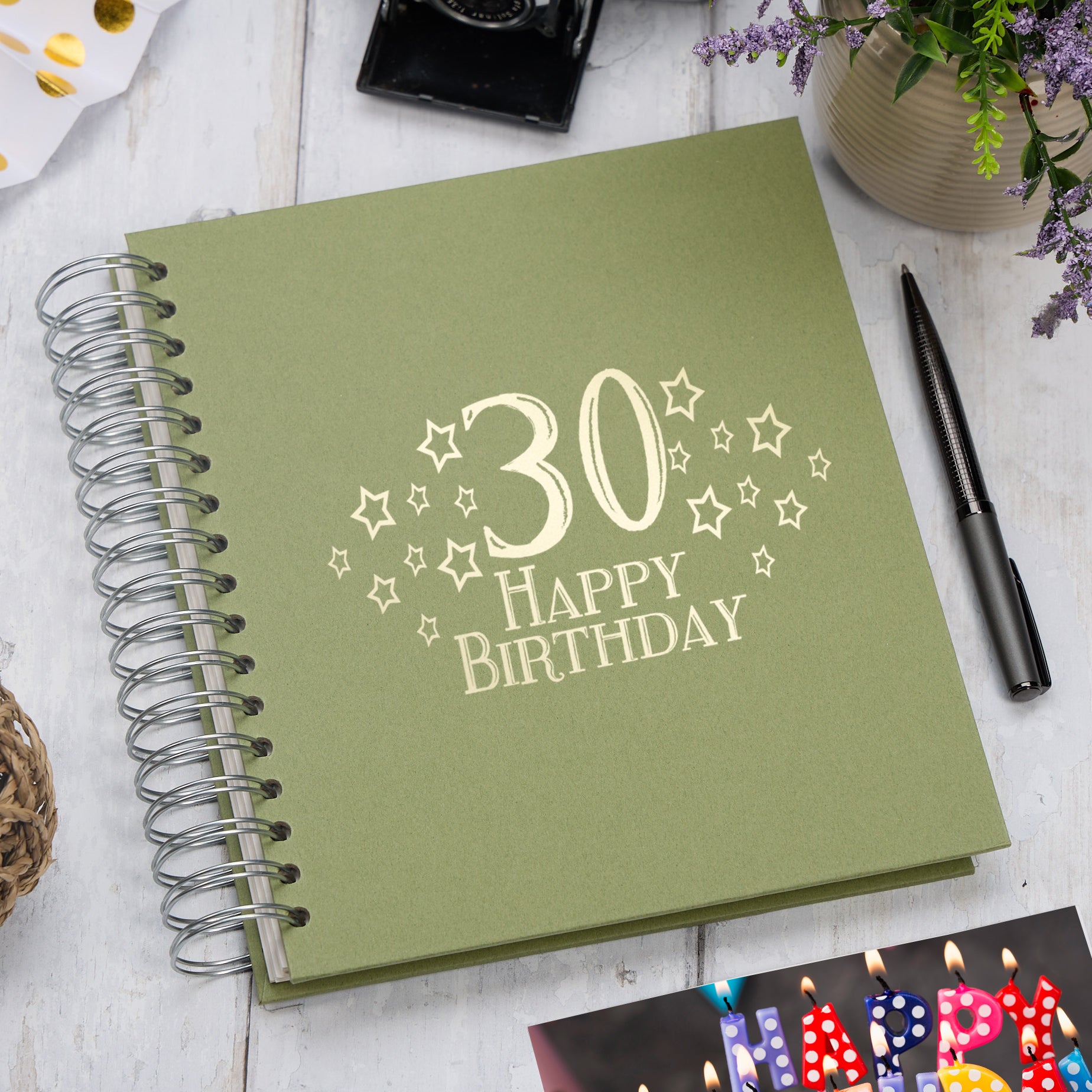 30th Birthday Memory Photo Album Star Design With Various Colours Photo Album ukgiftstoreonline Olive 4x6 Inch Album