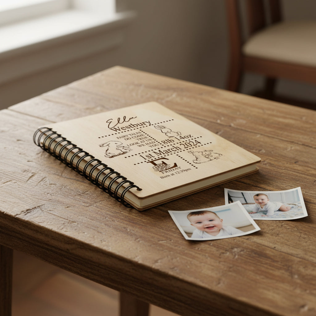 Personalised New Baby Photo Album Gift Rabbit Design Baby Boy Photo Album ukgiftstoreonline