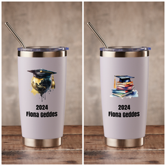 Personalised Graduation White Travel Mug Flasks With Straw Personalised Mugs ukgiftstoreonline