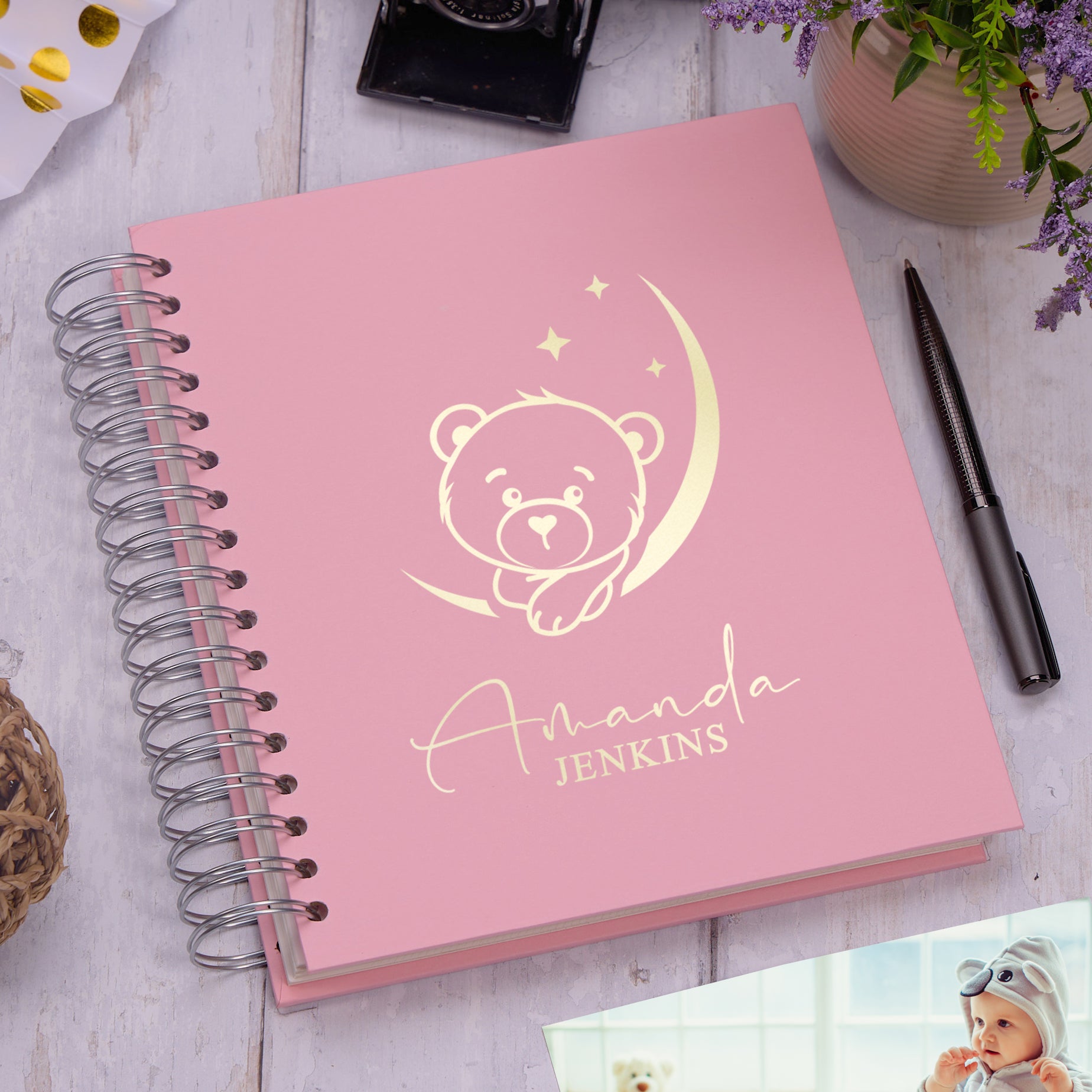 Personalised Large Baby Photo Album Memory Keepsake With Teddy Photo Album ukgiftstoreonline Pink 4x6 Inch Album
