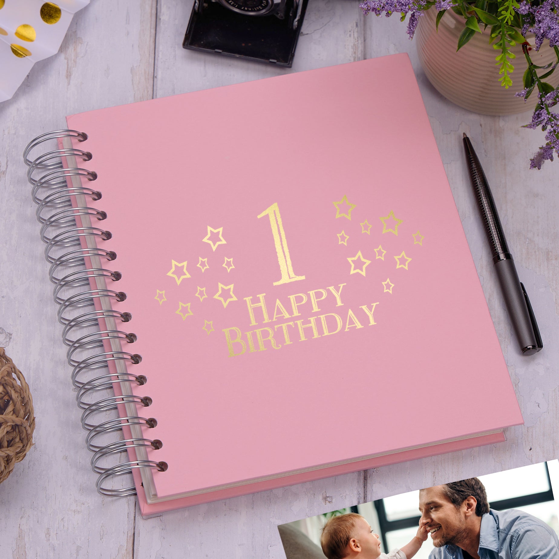Large 1st Birthday Photo Album Memory Keepsake Gift With Stars Photo Album ukgiftstoreonline Pink 4x6 Inch Album