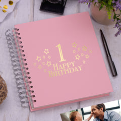 Large 1st Birthday Photo Album Memory Keepsake Gift With Stars Photo Album ukgiftstoreonline Pink 4x6 Inch Album