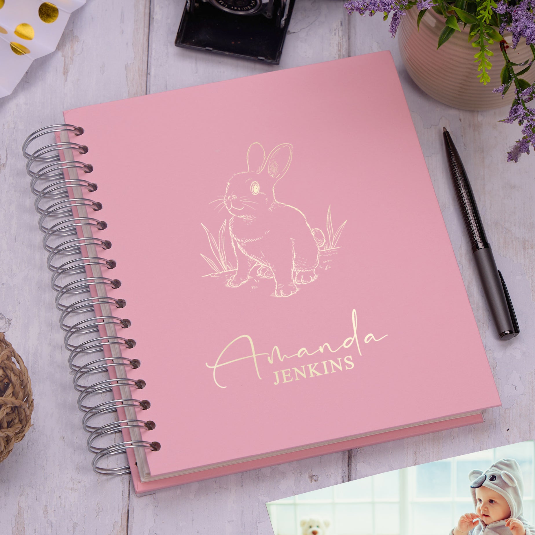 Personalised Large Baby Photo Album Memory Keepsake With Rabbit Photo Album ukgiftstoreonline Pink 4x6 Inch Album