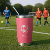 Personalised Engraved Thermal Travel Mug Any Name Football Gift With Metal Straw