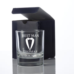 Personalised Wedding Whiskey Glass Gift With Tuxedo