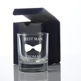 Personalised Wedding Whiskey Glass Gift With Bow Tie