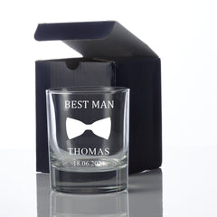 Personalised Wedding Whiskey Glass Gift With Bow Tie
