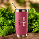 Personalised Engraved Thermal Travel Mug Any Name and Initial Gift With Metal Straw