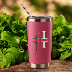Personalised Engraved Thermal Travel Mug Any Name and Initial Gift With Metal Straw