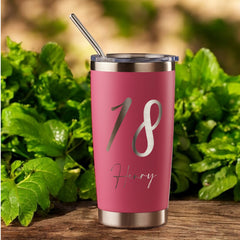 Personalised Engraved Thermal Travel Mug Any Age Birthday Gift With Metal Straw