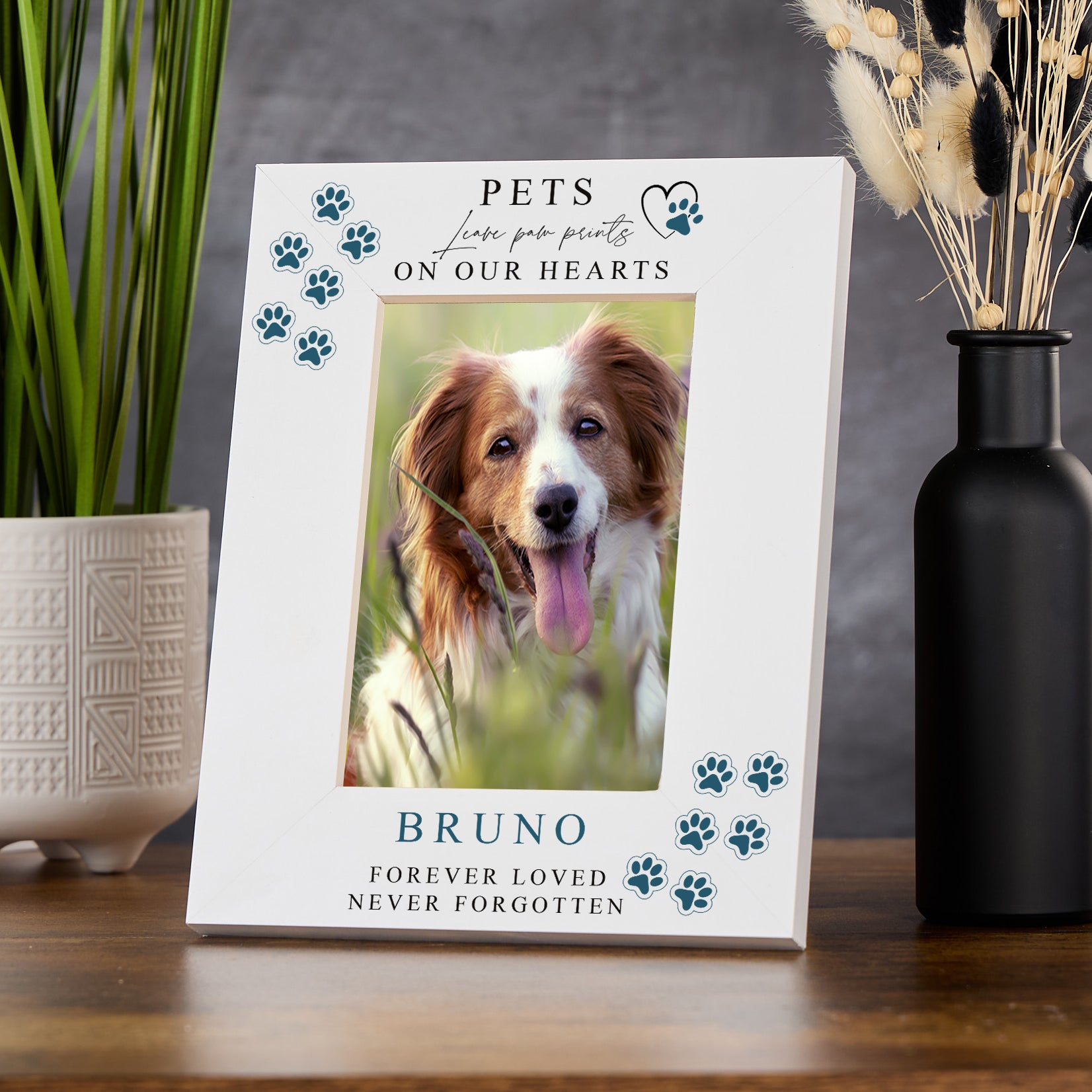 Personalised Pet Memorial Photo Frame Leave Paw Prints On Our Hearts Photo Frame ukgiftstoreonline Portrait