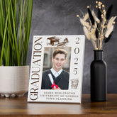 Personalised Graduation Wooden Engraved White Photo Frame With Books and Hat