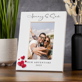 Personalised Wooden White Photo Frame with Custom Wording, Wedding, Anniversary, Birthday any occasion Gift With Love Hearts