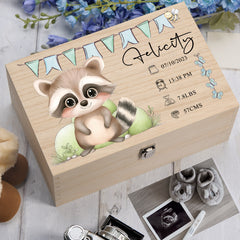 Personalised Wooden Baby Memory Keepsake Box With Cute Animals
