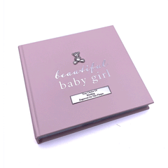 PERSONALISED BABY GIRL PHOTO ALBUM 50 PICTURES PINK AND SILVER
