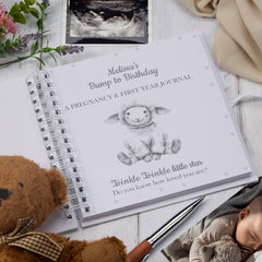 Personalised Pregnancy Journal and First Year Record Book Sheep Themed