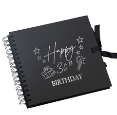 30th Birthday Present Black Scrapbook, Guest Book, Photo Album Silver Script