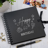 40th Birthday Present Black Scrapbook, Guest Book, Photo Album Silver Script